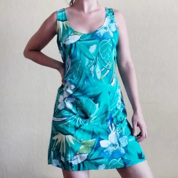 Vintage Leaf Floral Tie Back Tank Dress - Picture 1 of 9